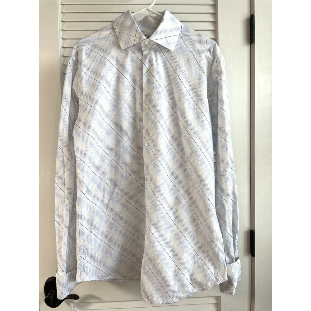 Banana Republic White Blue Pattern Collard Button Up Long Sleeve Men's Shirt L